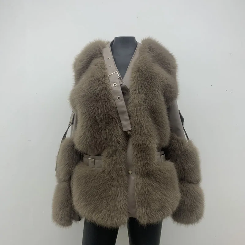 Korean Style Warm Fox Faux Fur Coat Jackets for Women Vintage Patchwork Overcoat Female 2022 Winter Eco Fur Coat Fluffy Jacket