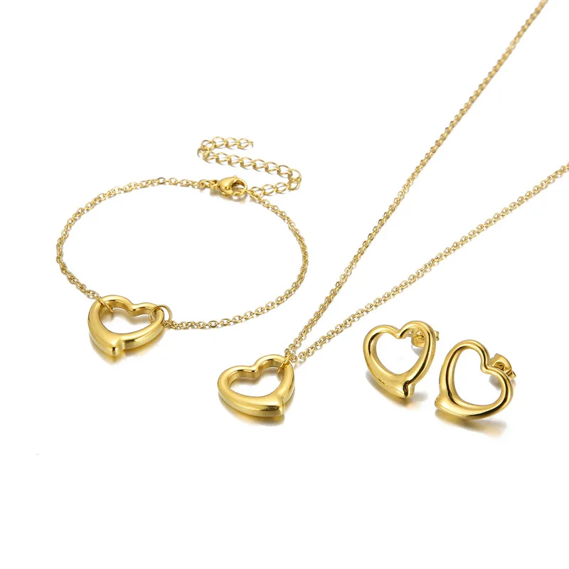 

Heart-shaped Titanium Steel Necklace Bracelet Earrings Jewelry Set 4Pcs Simple Light Luxury Love Jewelry