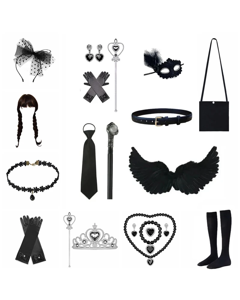 Girel Headband Wednesday Addams Accessories Girls Carnival Costumes Necklaces Hair Accessories Gloves Bag Crowns