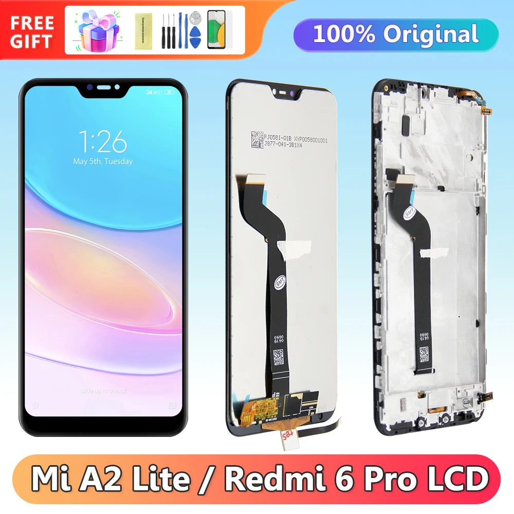 Дисплей для Xiaomi Mi A2 Lite M1805D1SG, ЖК-дисплей для Redmi 6 Pro + дигитайзер сенсорного экрана в сборе, Замена с рамкой