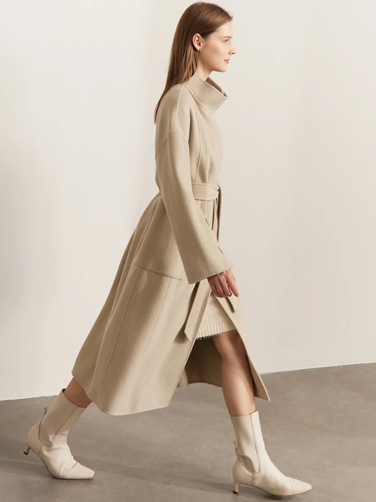 Женское шерстяное пальто AMII в стиле минимализма новинка зимы 2024 дизайнерская