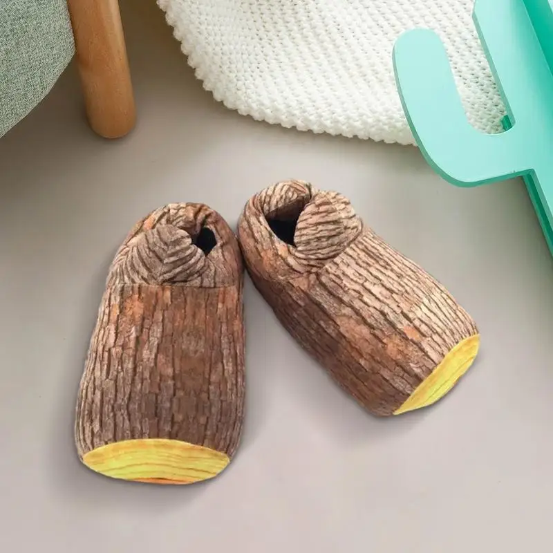 Хлопковые тапочки для женщин домашние с плюшевым рисунком бревенчатого дерева