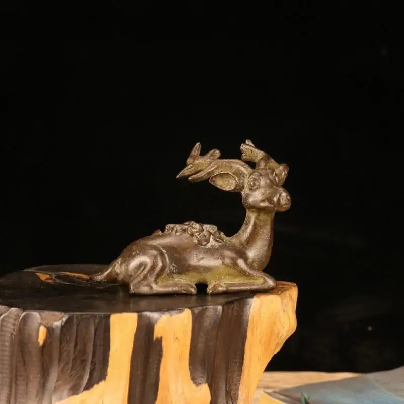 

Antique Purple Copper Sika Deer Tabletop Small Ornaments Vintage Animal Figurines Desk Decorations Accessories Home Decor Crafts