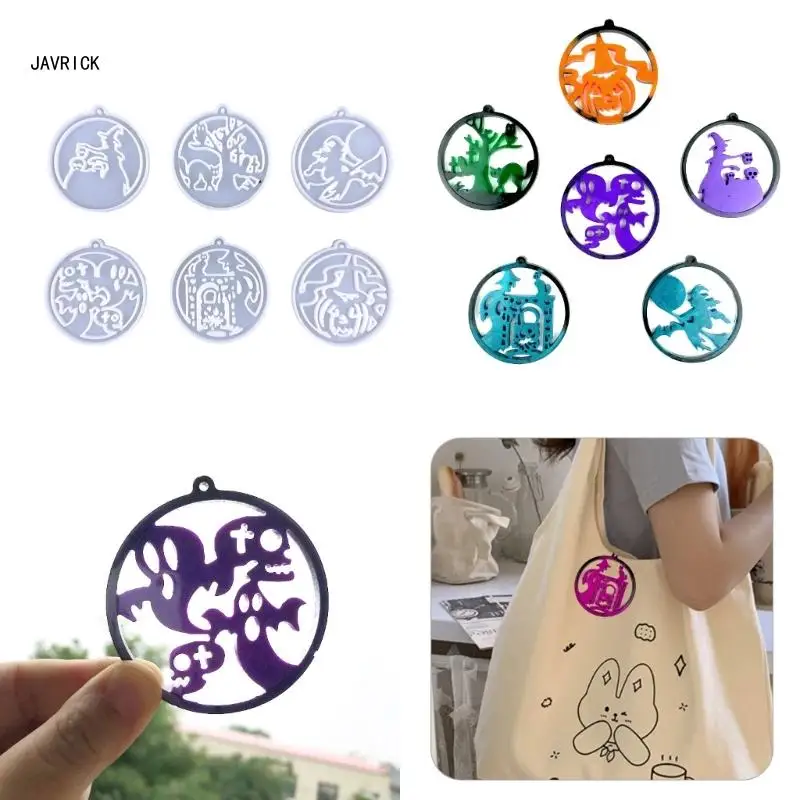 

6Pcs Silicone Halloween Witch Keychain Mould With Hole Keyring Pendant DIY Craft