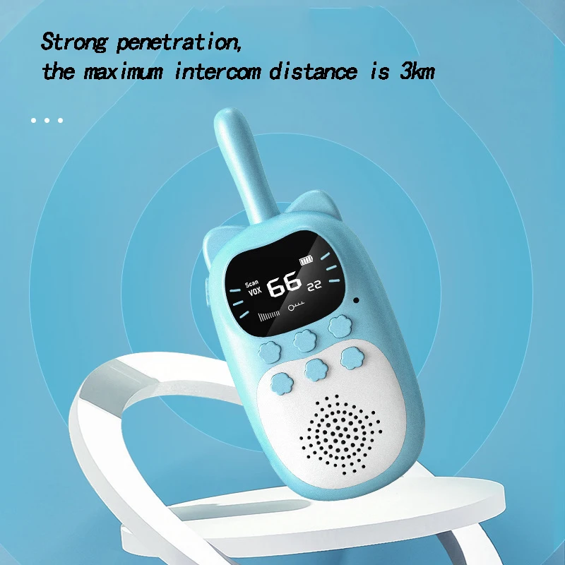 2pcs Kids Walkie Talkie Rechargeable 1000mAh Handheld 0.5W 3km Radio Transceiver Christmas Birthday Gifts for Boys Girls