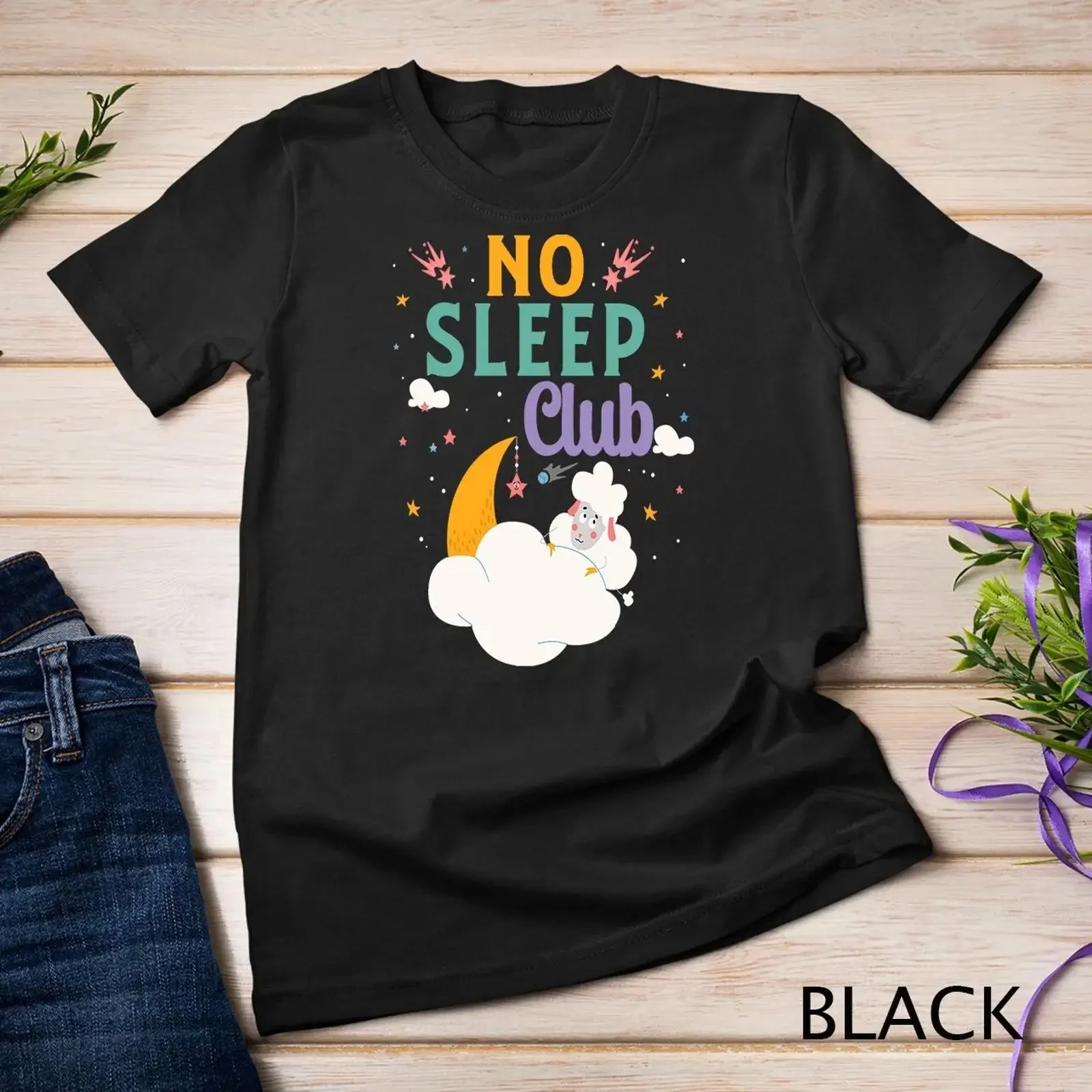 Фото Футболка No Sleep Club с забавным принтом о сне, винтажная, с эффектом потертости, для повседневной носки, дизайнерская одежда с графическим принтом №1