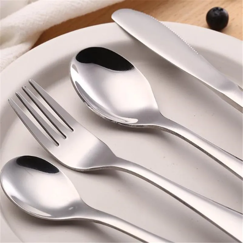 

Hot 1Pcs Baby Dishes Stainless Steel Teaspoon Spoon Fork Knife Utensils Set Baby Kids Learning Eating Habit Children Tableware