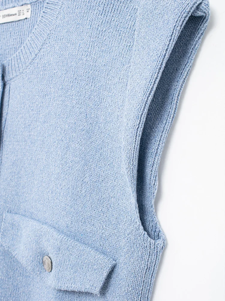 Женский винтажный жилет KAOPU ZA Трикотажный с карманами круглым вырезом без