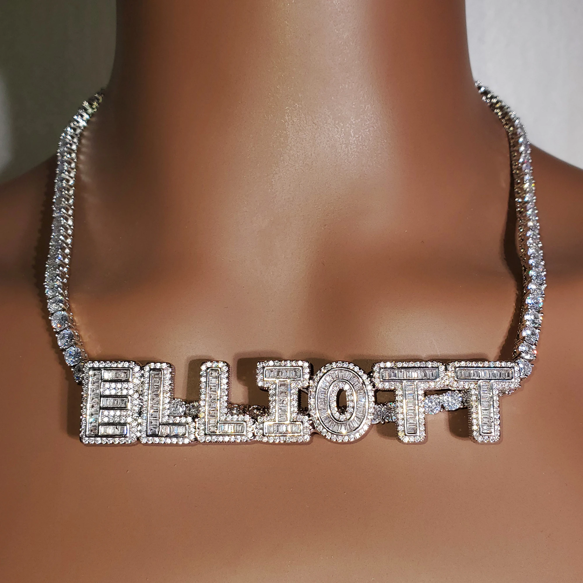 Personalised Nameplat Letters Choker Icy Tennis Chain Custom Name Necklace Birthday Gifts for Her Hot Trendy Accessories