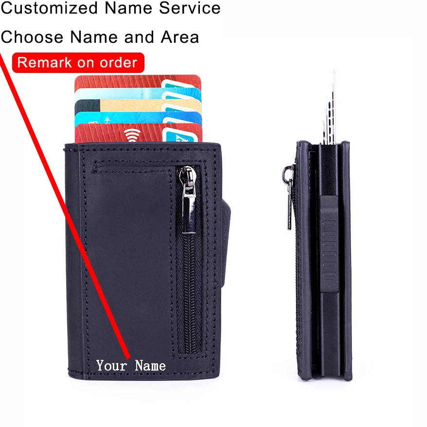 

Custom Engraving Wallet Men Credit Card Holder RFID Anti Blocking Magic Leather Purse Card Wallet with ID Window Coin Pocket Bag