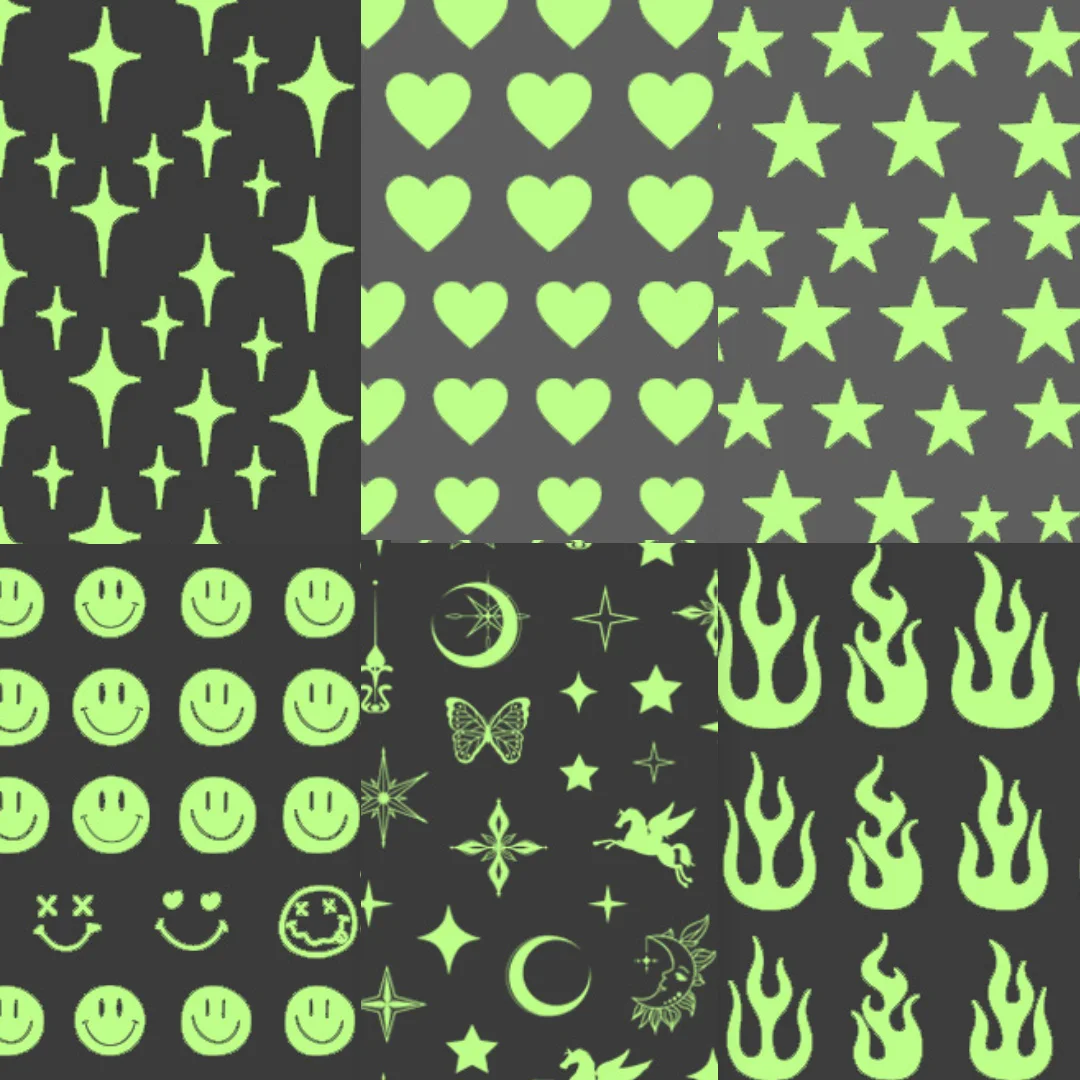 

Luminous Effect Fire Flame Nail Sticker 3D Engraved Glow In The Dark Smiles Heart Nail Art Decorations Stickers For Nails