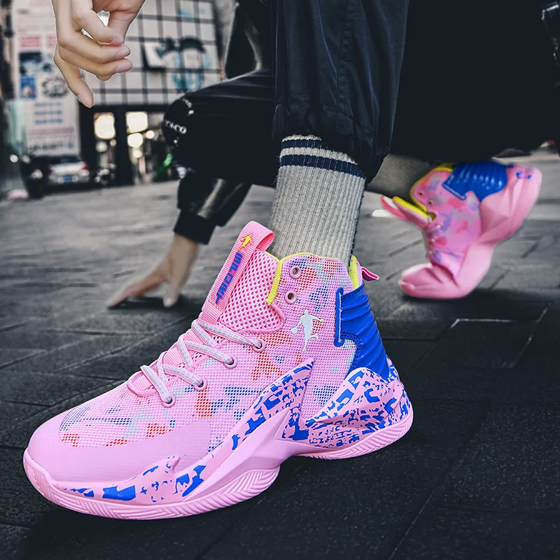 Brand Hot Sale Basketball Shoes Men Fashion Pink High top Sneakers Men Platform Trainers Shoes Anti-slip Men Basketball Sneakers