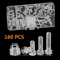 160pcssets acrylic clear transparent plastic nylon m3 diameter 3mm round pan phillips cross head screw bolt with hex nut
