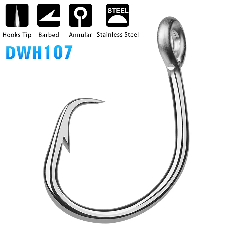 

PROBEROS Lot 5Pcs Sea Fishing Stainless Steel Fishhook Saltwater Fishing Hook Circle Tuna Hooks 13/0#-16/0# dwh107