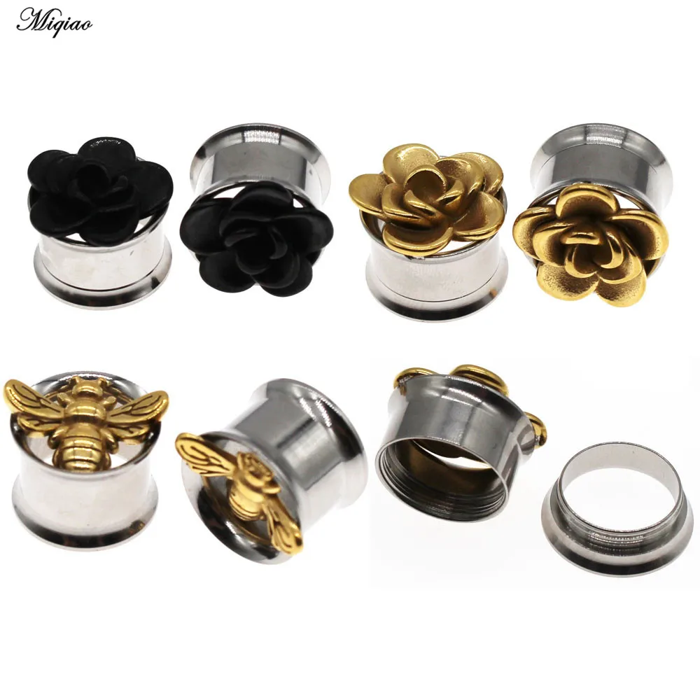 

Miqiao 1 Pair Bee Flower Ear Tunnels Gauge and Plugs Stretcher Stainless Steel Ear Expander Piercing Earring Jewelry 6-25mm