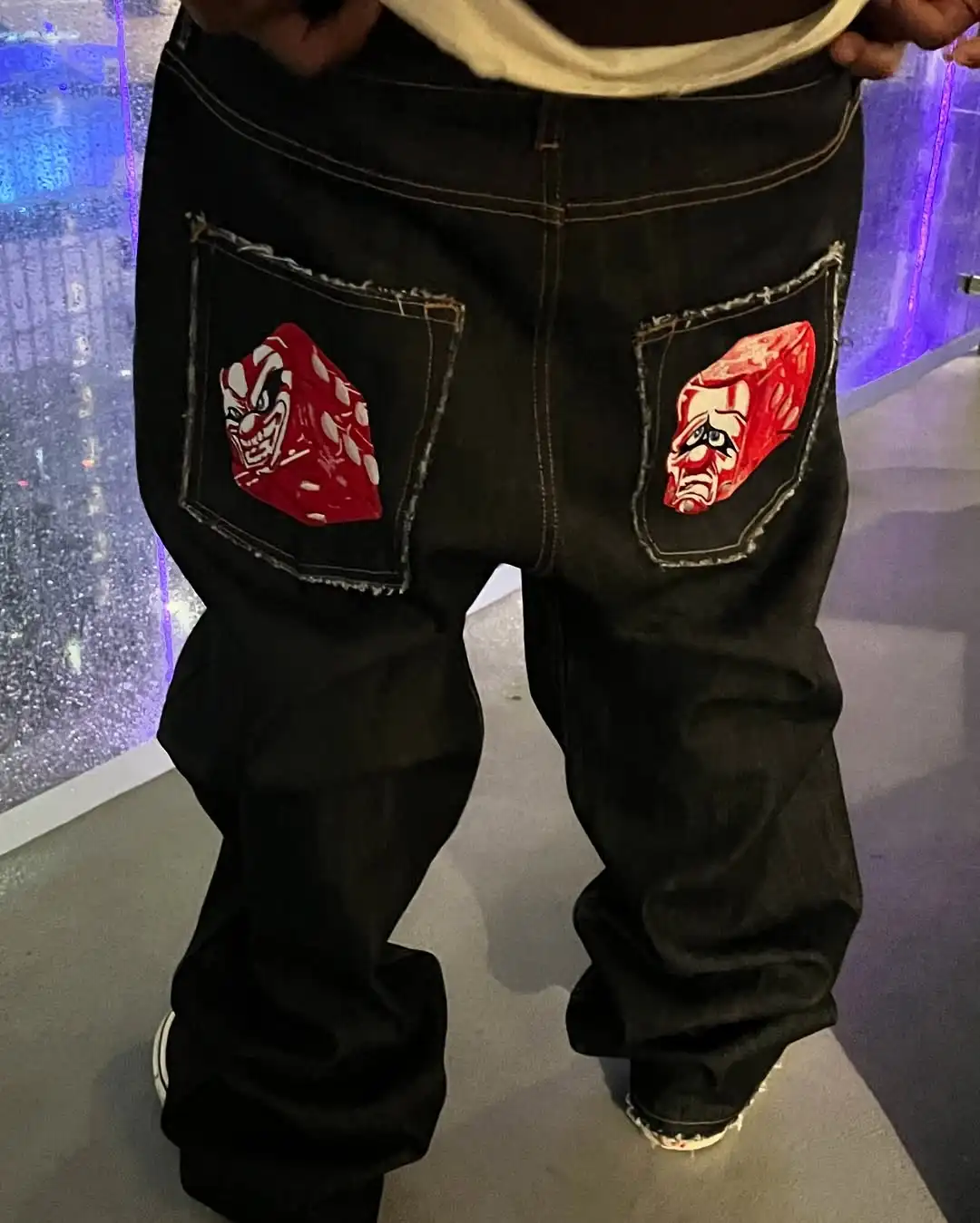 Harajuku модные Y2K американский стиль старые меховые края вышитые гримаса кубики