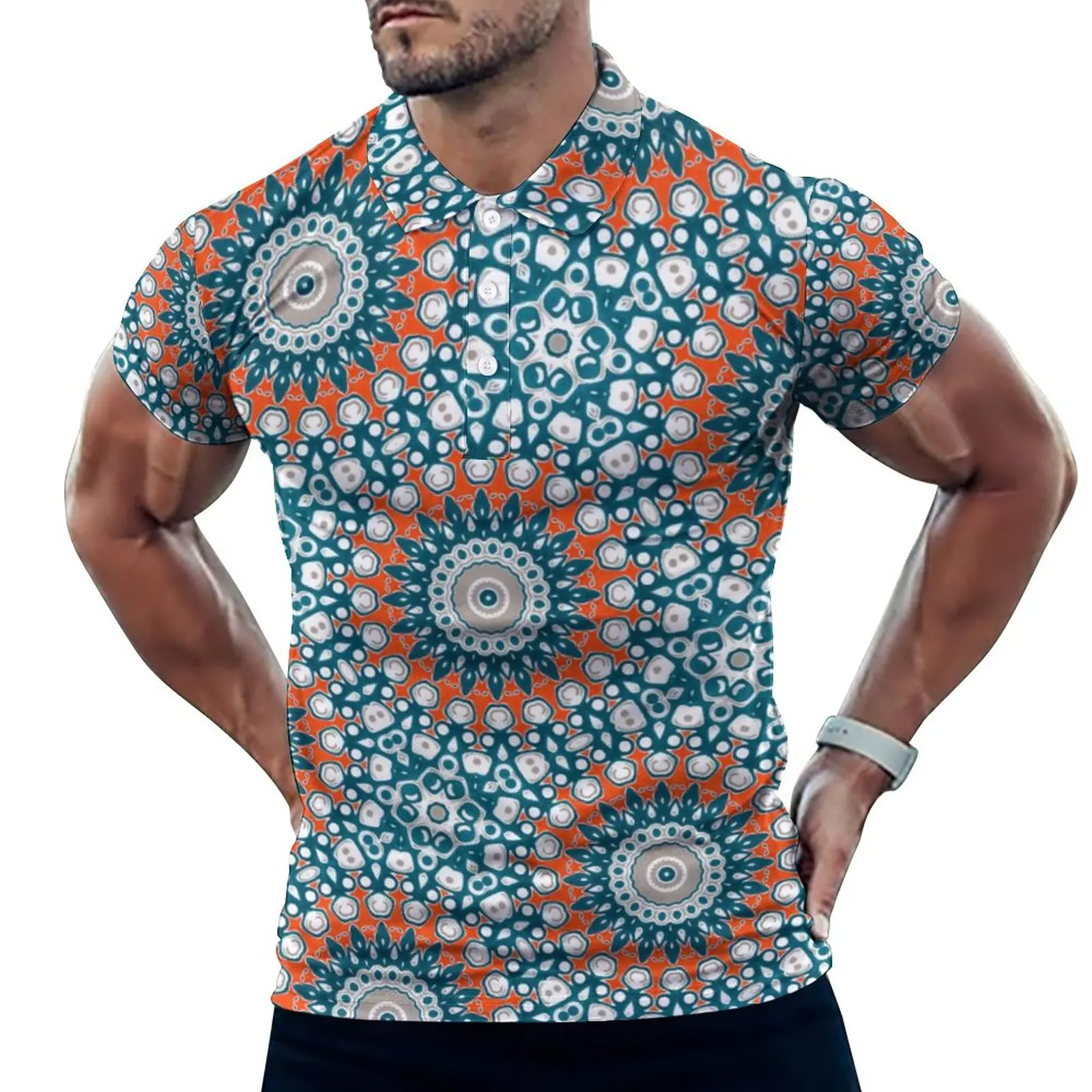 

Funky Mandala Casual T-Shirts Bohemia Design Polo Shirts Collar Vintage Shirt Summer Mens Custom Clothes Plus Size