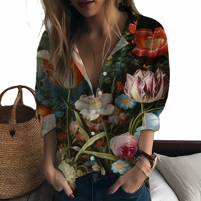 

Новинка 2023, женская рубашка с растительным пейзажем, женская рубашка с 3D принтом, Повседневная стильная женская рубашка, модная трендовая Высококачественная женская рубашка
