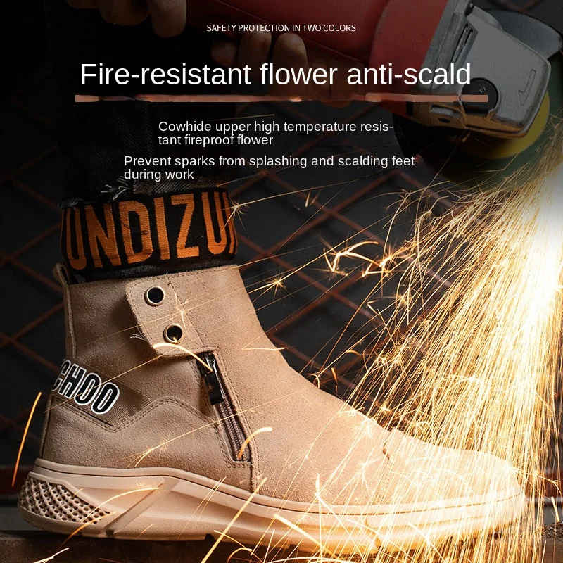 

2023 Work Boots Anti-smash Anti-puncture Safety Shoes Men Steel Toe Boots Scald Proof Welding Boots Indestructible Shoes