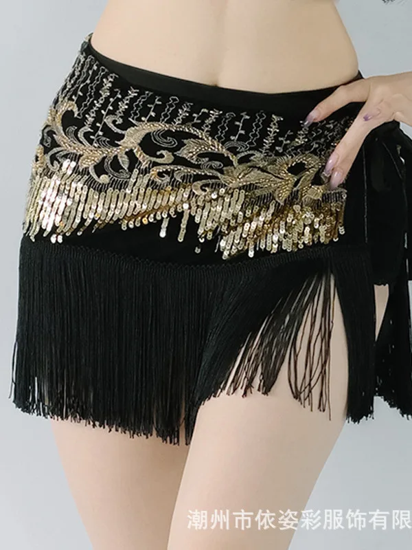 

Performance Belly Dance Hip Scarf skirt sexy Beaded tassel New Oriental dance practice suit waist Scarf Wrap hip