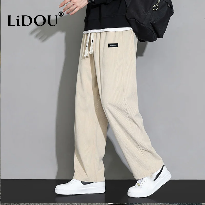 

Spring Autumn Fashion Temperament Korean Corduroy Wide-leg Pants Man Loose Casual Solid Color Male Sweatpants Streetwear Clothes
