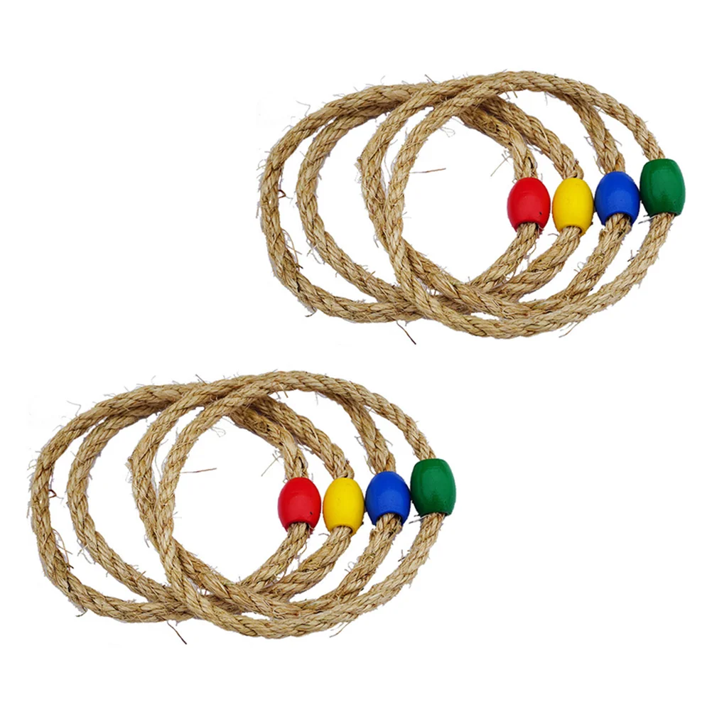 

8 PCS Kids Sports Toys Natural Rope Ferrule Ring Toss Game Twine Wooden Educational Plaything Outdoor Parent-child