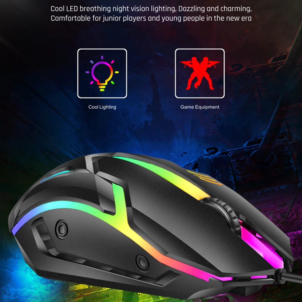 Проводная игровая клавиатура и мышь RGB с подсветкой резиновые клавиши для ПК -