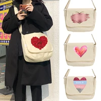 2022 fashion women canvas messenger bags japanese casual wild shoulder crossbody bag postman case love print handbag organizer