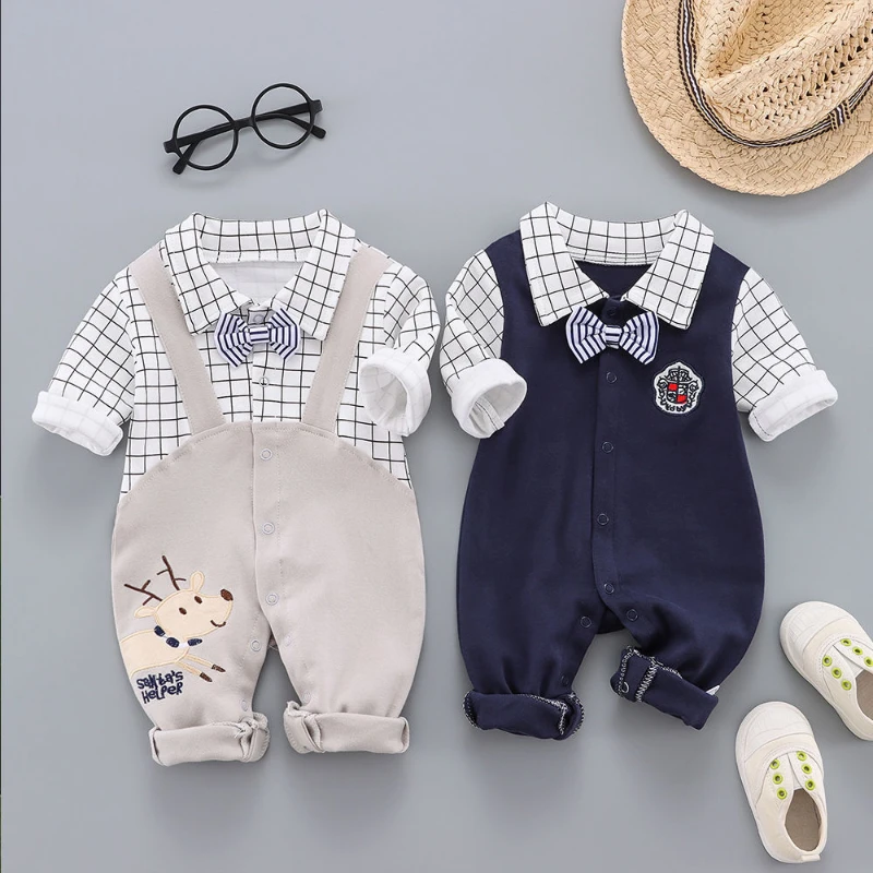 

The New Western Style Baby Boys Long Sleeve Autumn Full Moon Baby Suit Gentleman Ha Jumpsuits False Two-piece Dress