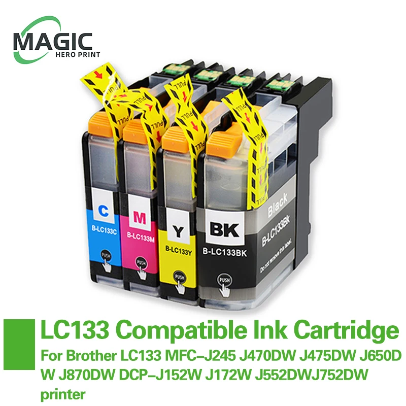 

Совместимый чернильный картридж для принтера Brother LC133 MFC-J245 J470DW J475DW J650DW J870DW DCP-J152W J172W J552DW J752DW LC133, 4 шт.