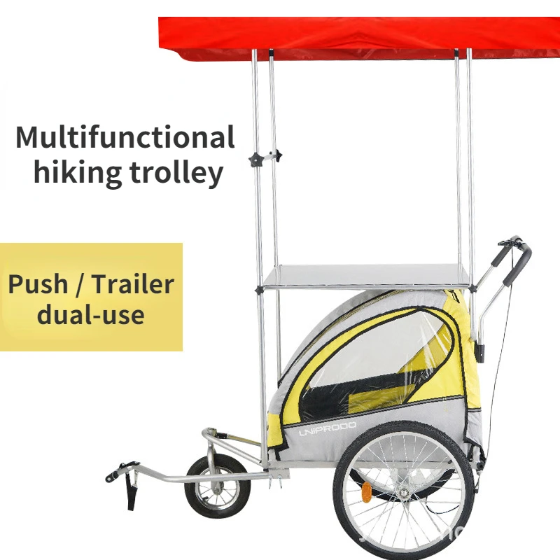Best 2022 Nieuwe Netto Rode Outdoor Wandelen Live uitzending Winkelwagen Fietskar Twee In een Dual Purpose Universele wiel Rijden Trailer