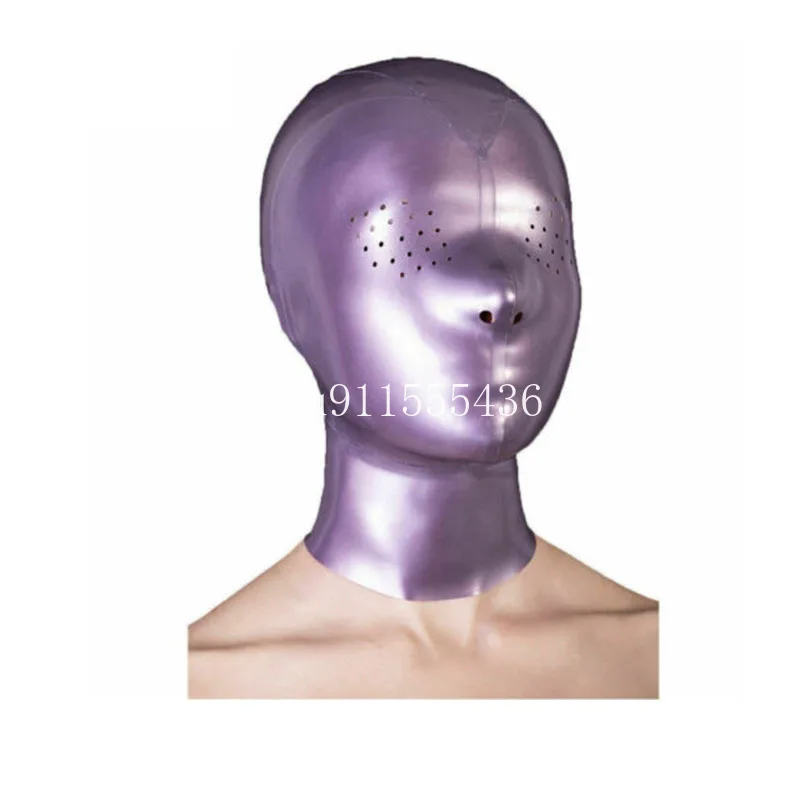 

Purple Latex Hood Mask with Mini Eyes Hole for Catsuit Cosplay Party Fetish Handmade