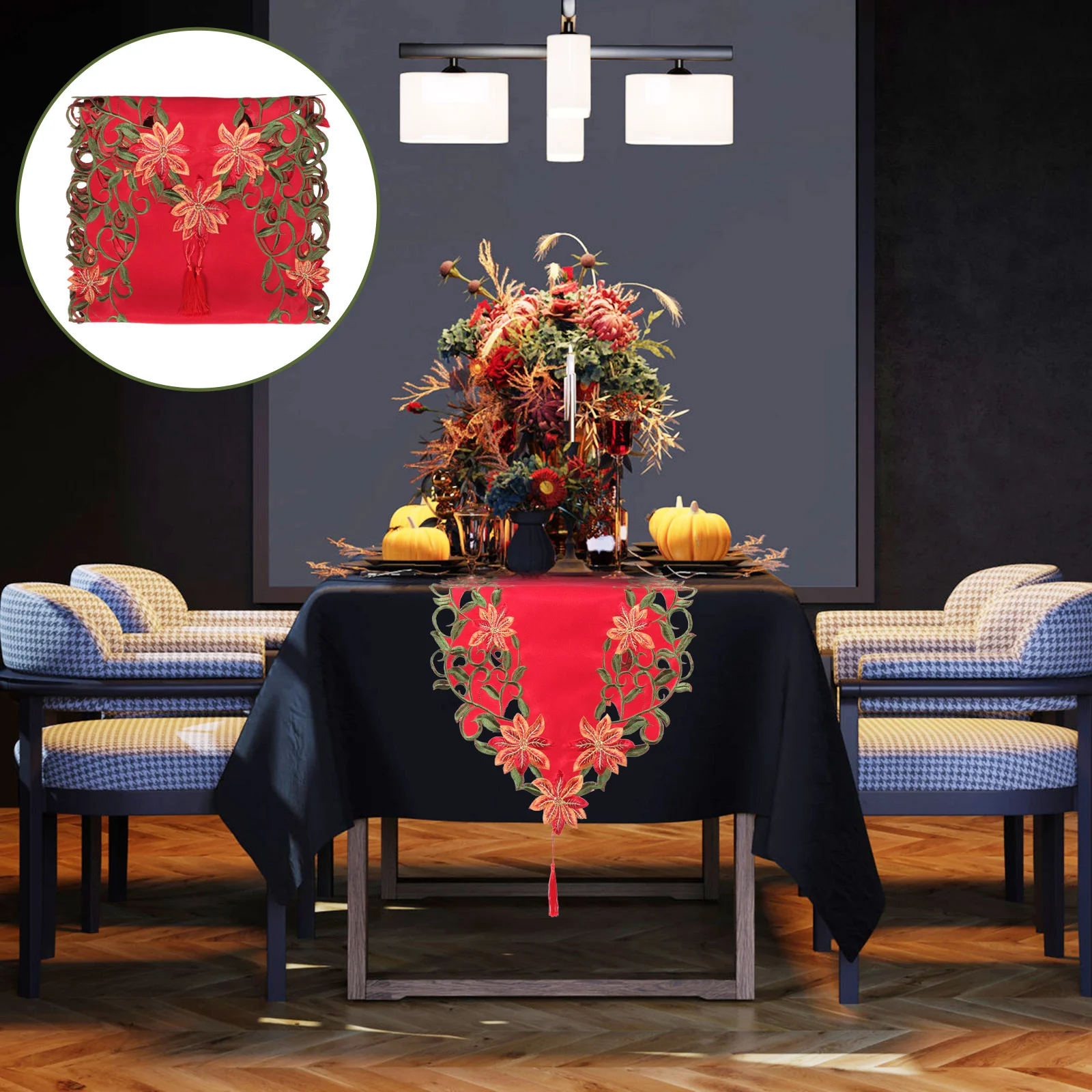 

Table Runner Christmascover Tablecloth Scarf Embroidered Party Dresser Holiday Runners Dining Decor Decorations Tassel Festival