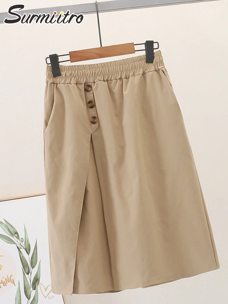 

SURMIITRO 2022 Summer Fashion Korean Wide Leg Capris Women Short Skirt Pants High Elastic Waist Shorts Female With Pockets
