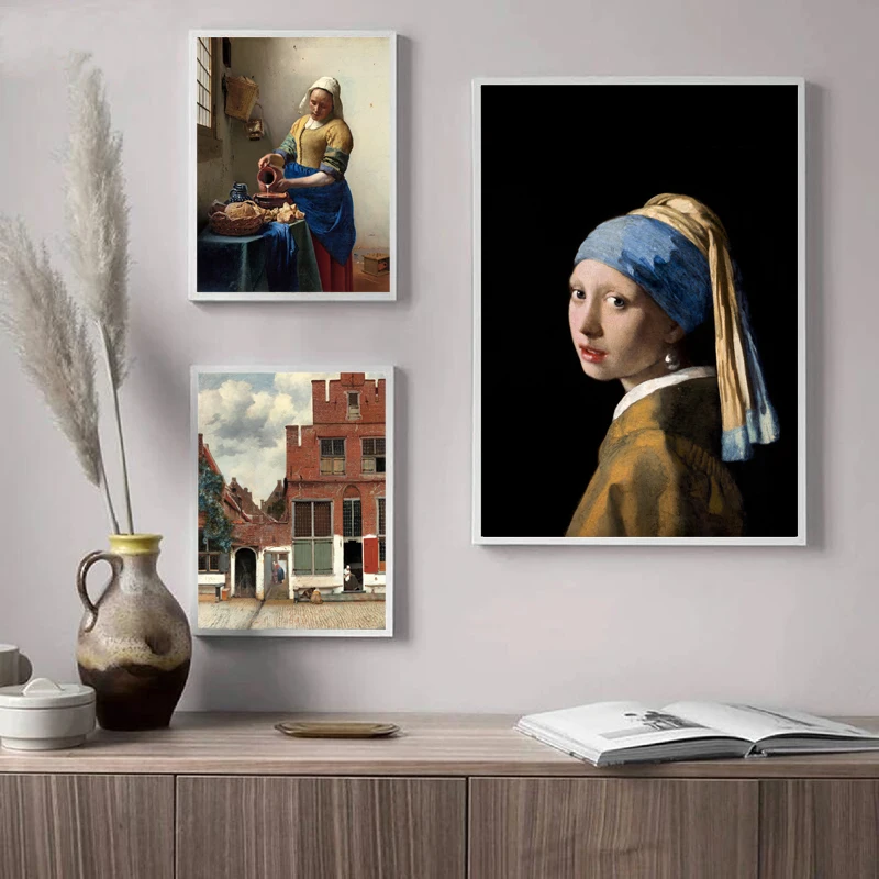

Girl with a Pearl Earring by Johannes Vermeer Gallery Wall Art Canvas Painting Poster The Milkmaid Prints Living Room Decor