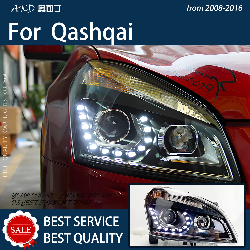 Фото Автомобильные фары для Qashqai 2008-2016 фотоэлемент в сборе, обновление разрывов глаз, дизайн, двухуровневый фотоэлемент, аксессуары для Facelift №1