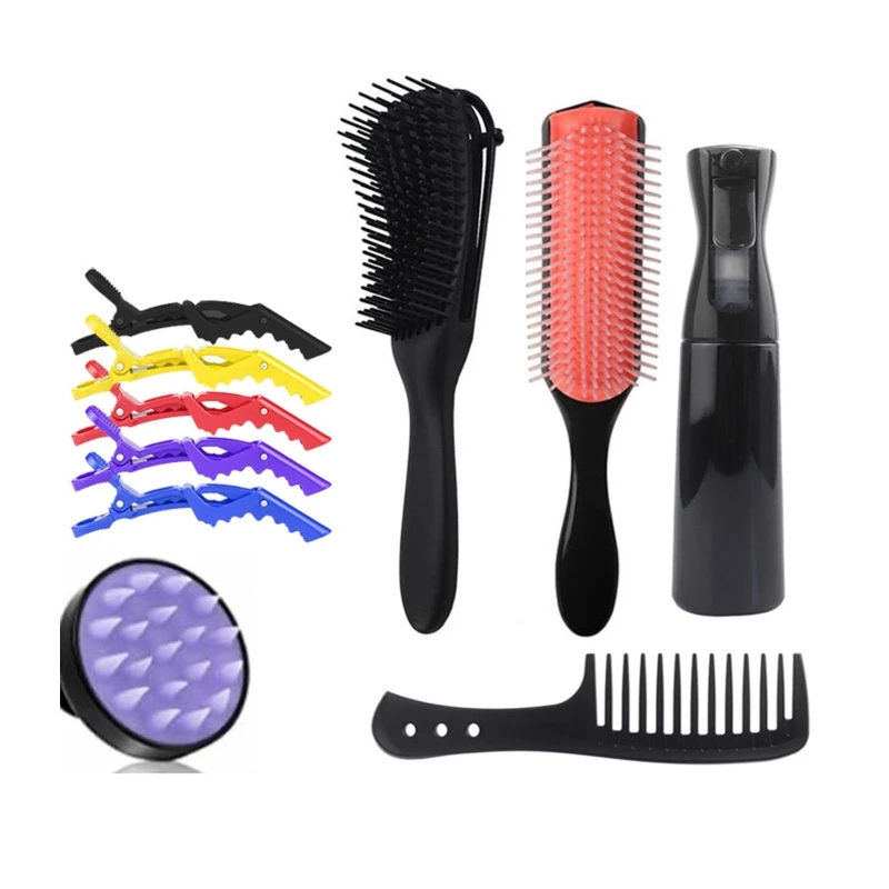 

Q1QD 10Pcs Detangling Brush Wide Tooth Detangling Comb Set for Curly Wet or Dry Hair Women Men Styling Tool
