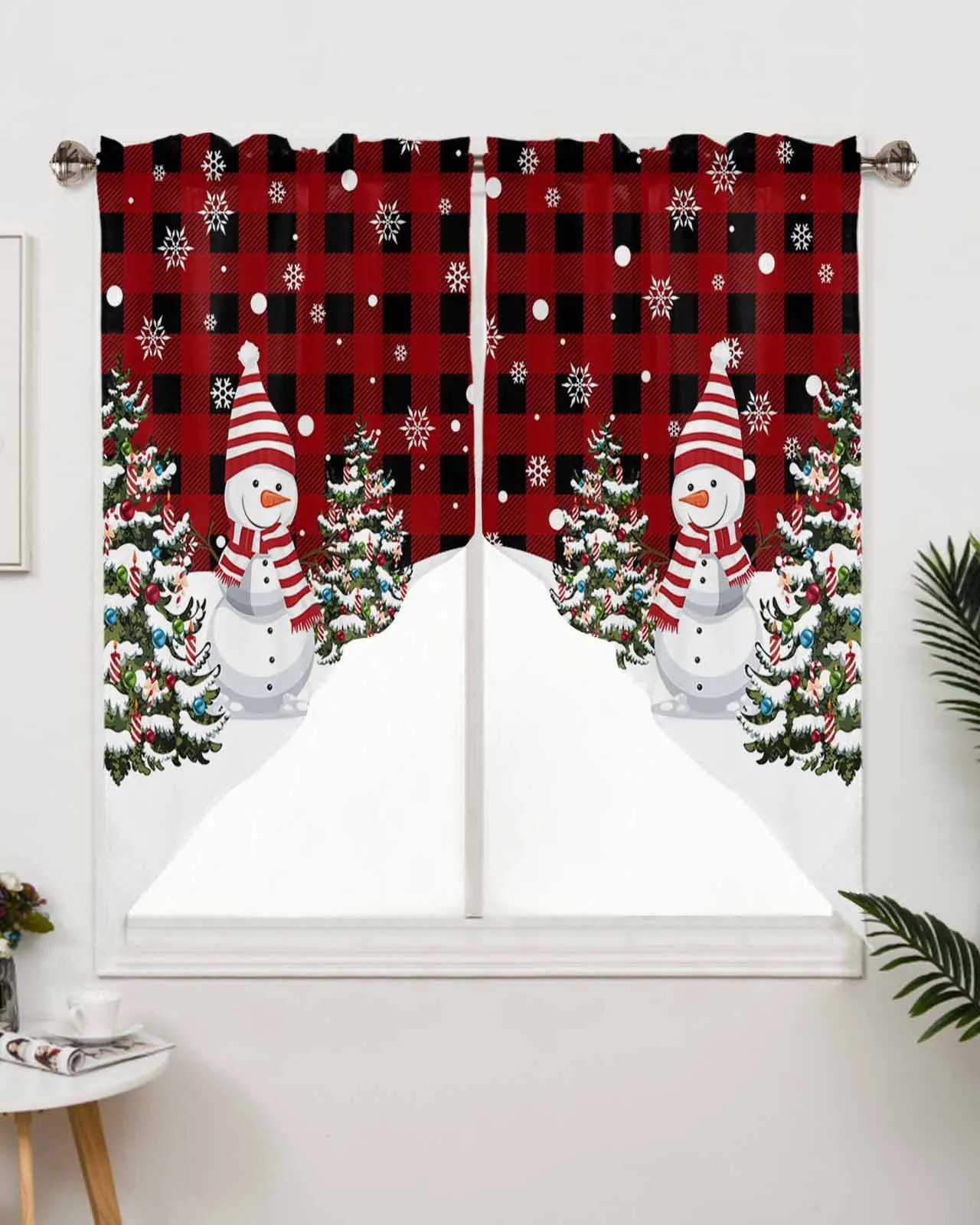 

Рождественский колокольчик, Рождественский шар, снеговик, клетчатая занавеска для гостиной, кухонная перегородка, домашний декор, восстанавливающие входные занавески