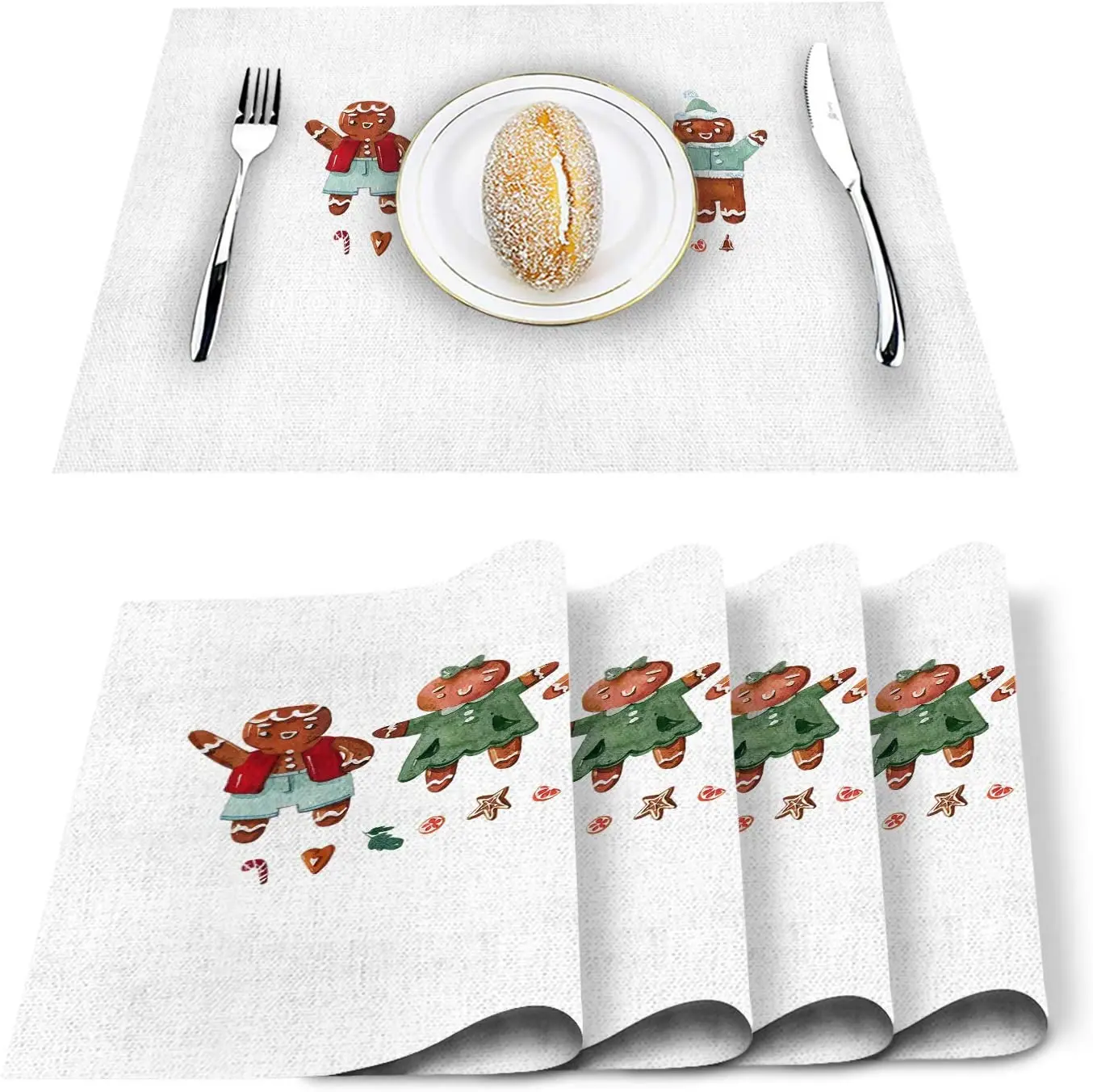 

Christmas Placemats Set of 4 Merry Christmas Place Mats Gingerbread Men Heat Resistant Washable Kitchen Tablemats