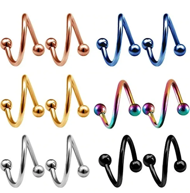 Закрученный в спираль кольцо для губ из хирургической стали 1 Пара Кольца носа 16