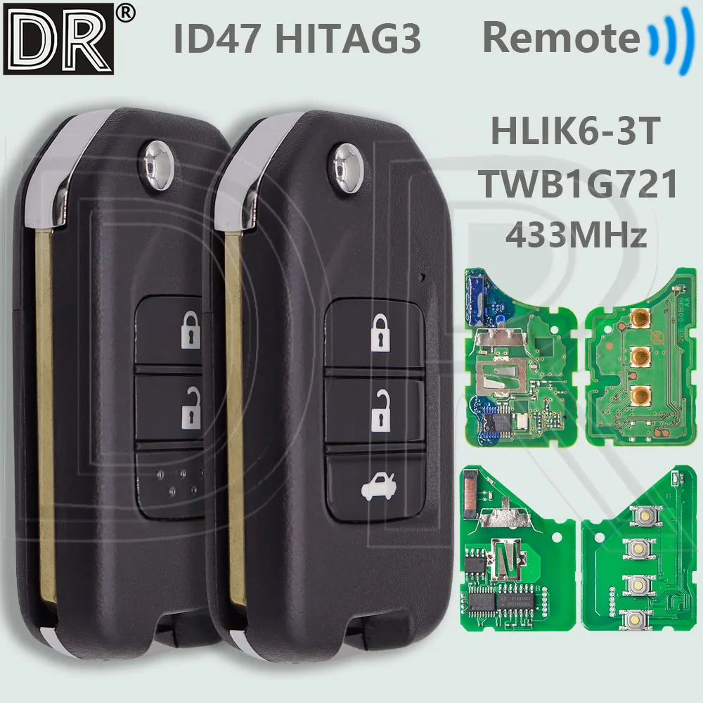 DR OEM TWB1G721 A AFM HLIK6-3T G ID47 Чип 433 МГц Автомобильный дистанционный ключ для Honda Accord Civic City
