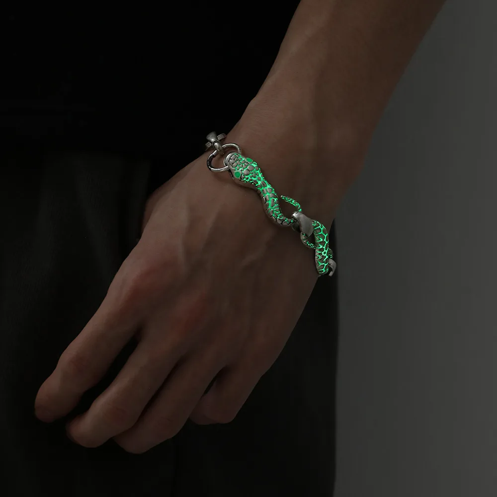 

Luminous Alloy Snake Bracelet for Men Domineering Hip Hop Niche Fashion Rock Snake Wholesale Accessories Friends Gifts Bracelet