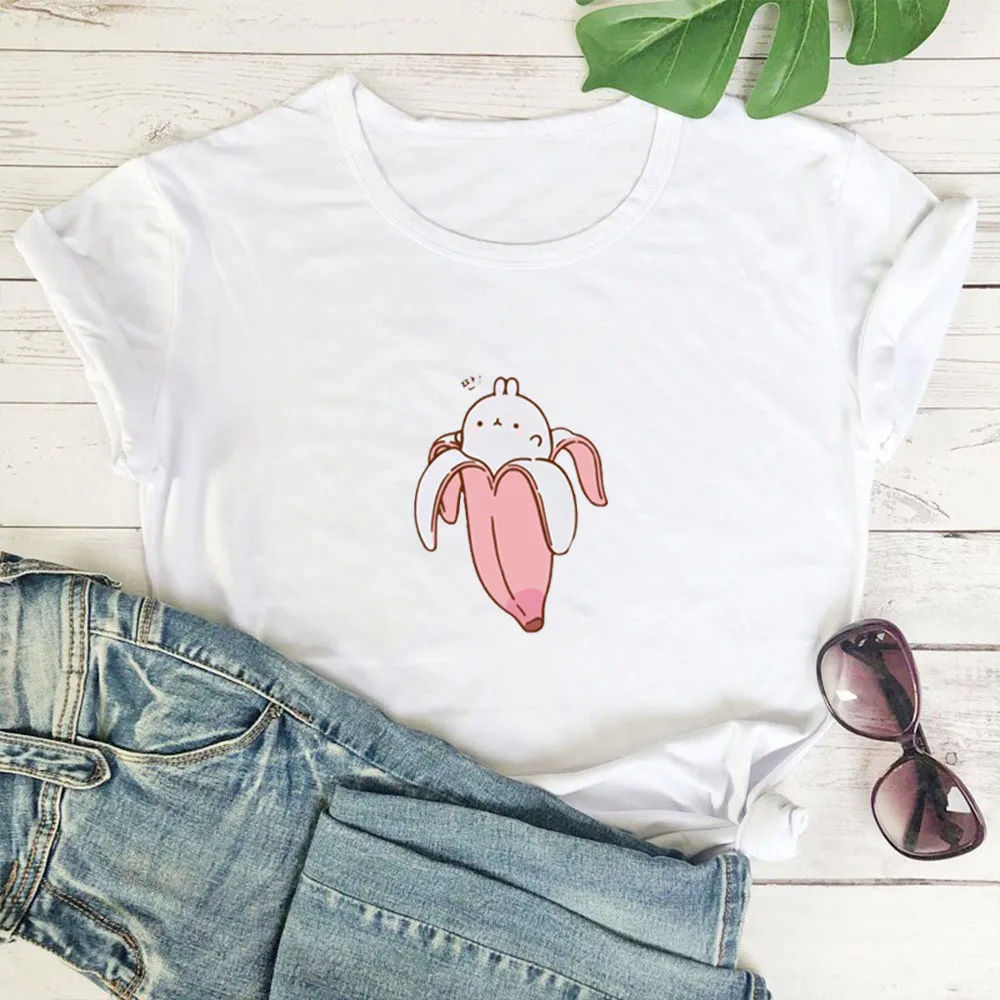 

Kawaii Cartoon Pink Banana Tshirt Women Simple Versatile Short Sleeve T Shirt Women Lightweight and Comfortable Tees Top