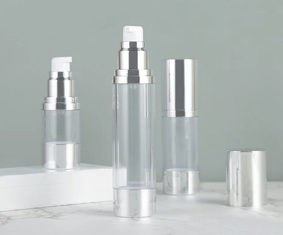 Многоразовые серебристые флаконы для косметики 30 мл