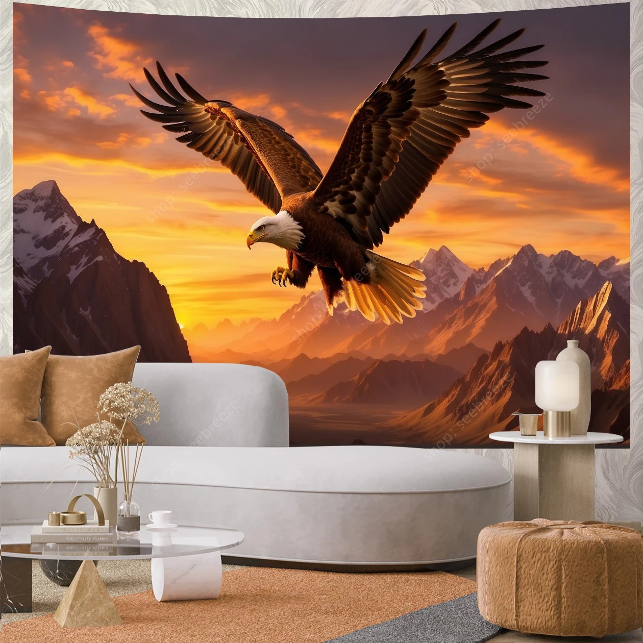 Настенный гобелен с изображением орла стильный комнатный декор в стиле хиппи