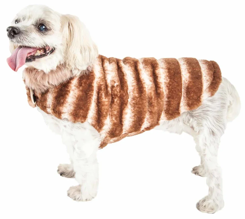 

Pet Life Luxe 'Tira-Poochoo' Tiramisu Patterned Mink Dog Coat Jacket
