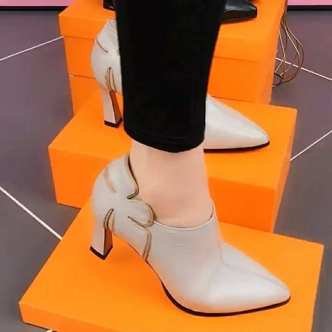 Elegant Women's High Heels Soft Leather Spring Autumn Pumps Low Heeled Shoes