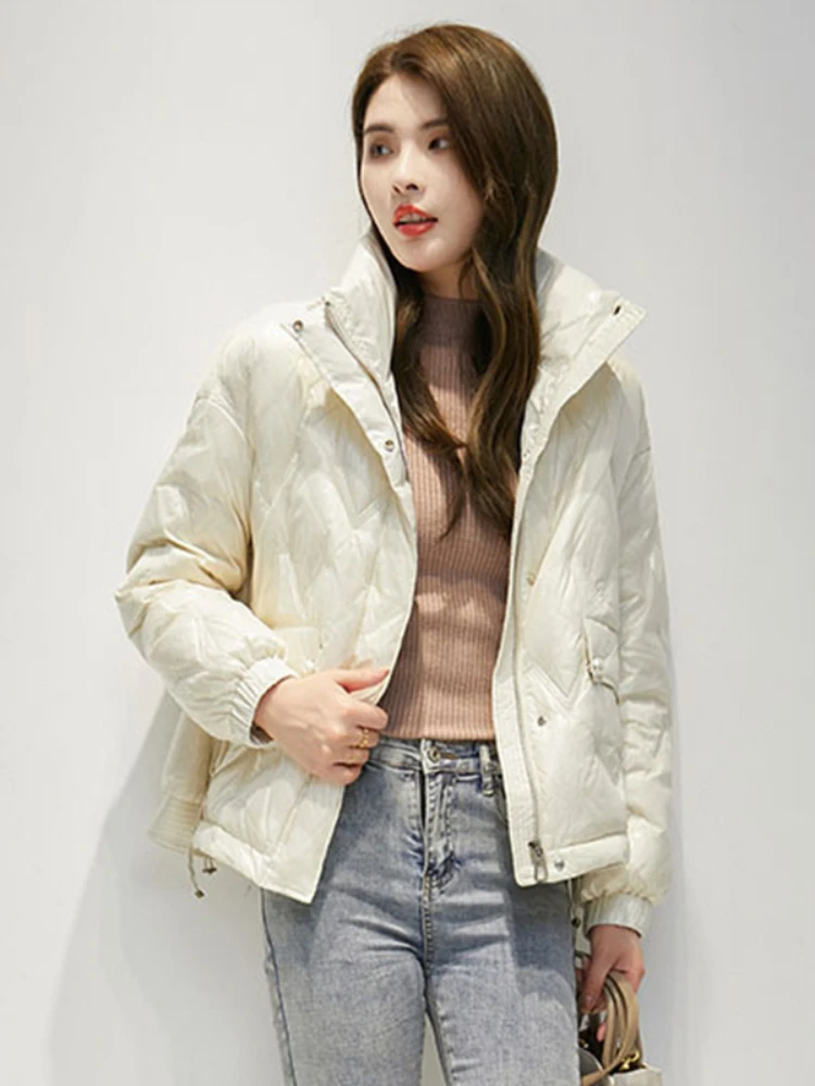 2022 Winter Down Jacket Women Coat 90% White Duck Down Loose stand collar solid color Luxury Warm Outerwear Fashion Streetwear