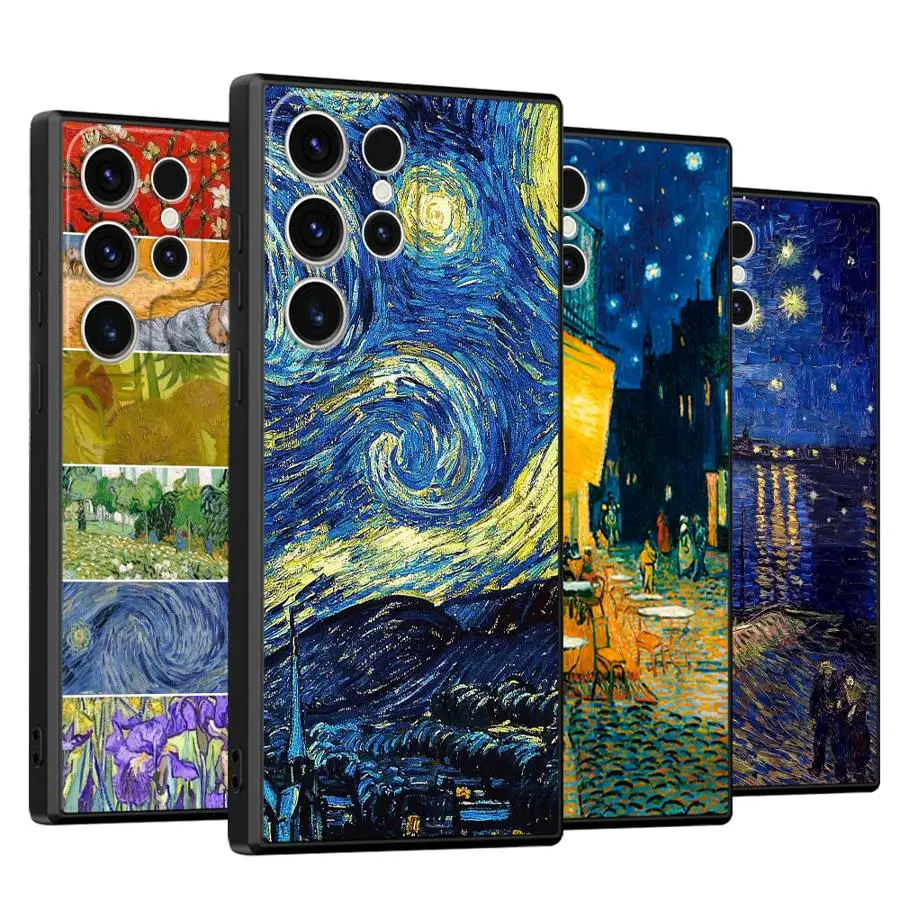 Фото Черный мягкий чехол для телефона Van Gogh Sunflowers для Samsung Galaxy S23 Ultra S20 S24 Plus S25 Edge S21 FE №1