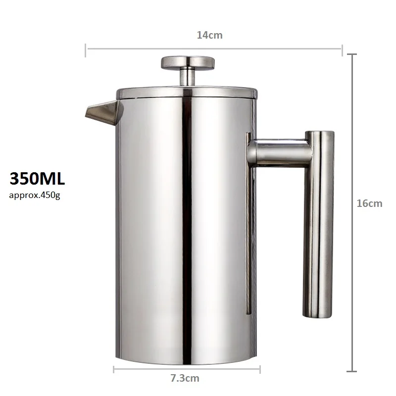 

350ML French Press Coffee Pot Double Wall Thermal insulated Non Skid bottom Stainless Steel Coffee Tea Kettle